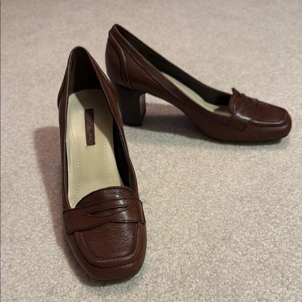 Bandolino Brown Leather Block Heel Loafers